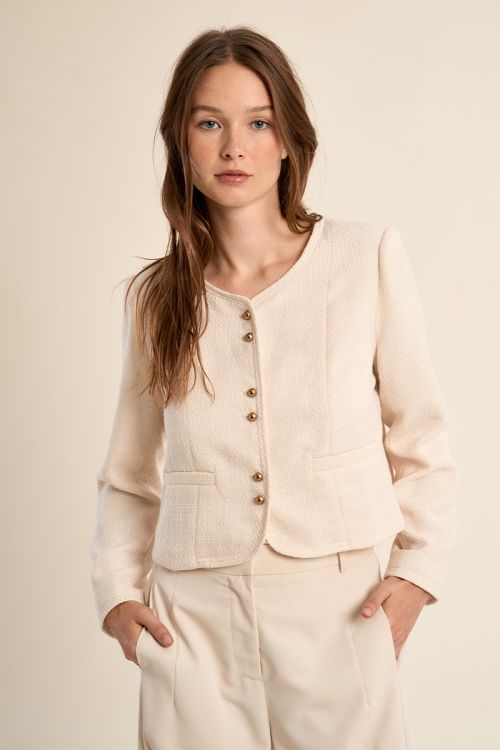 Chaqueta de mujer de manga larga, botones borados.