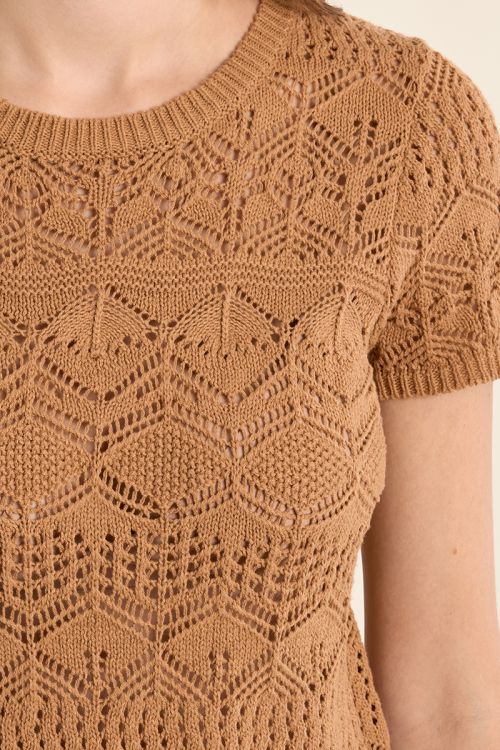 Jersey de mujer de manga corta, en punto bordado.