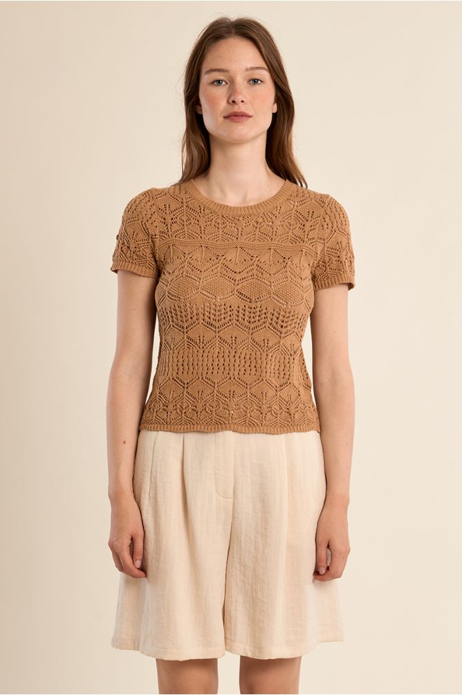 Short-sleeved crochet knit