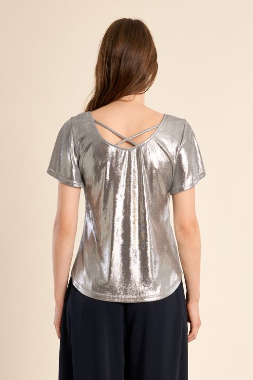 T-shirt dos nu, effet métallisé