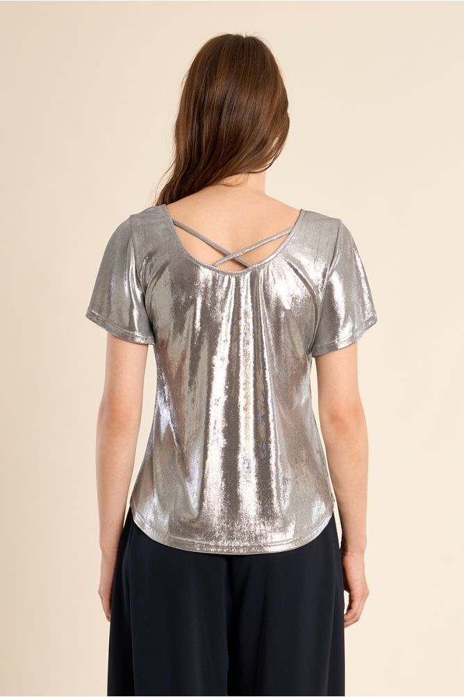 T-shirt dos nu, effet métallisé