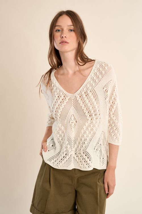 Short-sleeved crochet knit