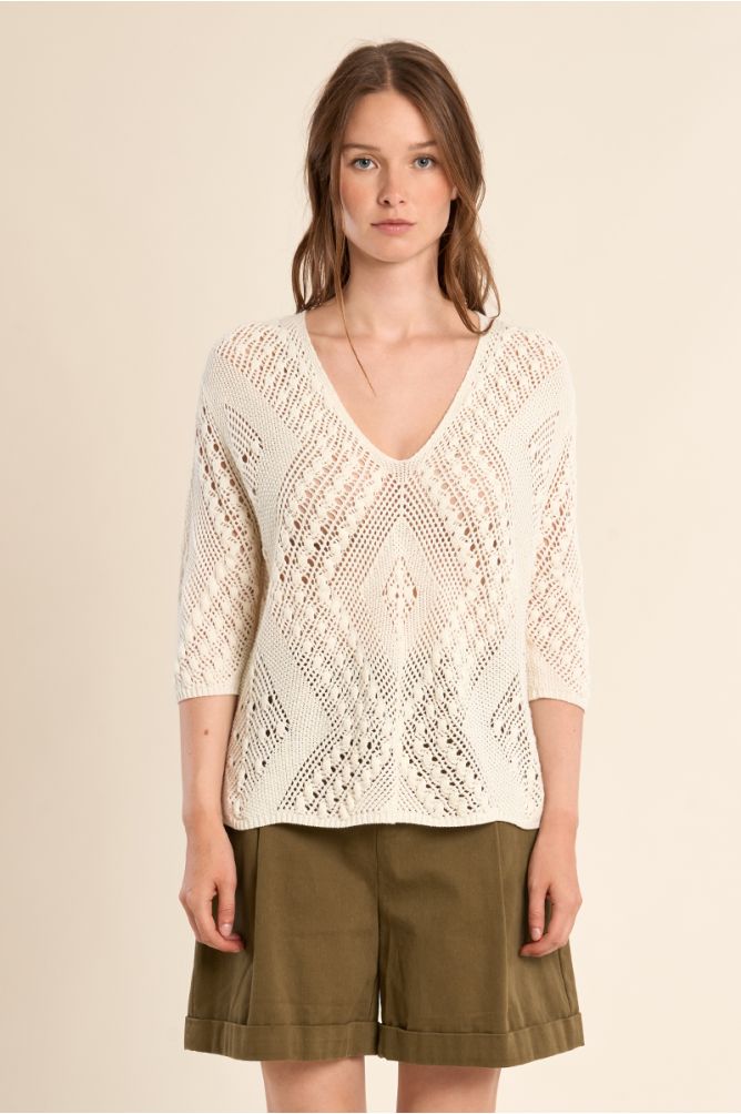 Jersey de mujer de manga larga, tejido bordado.