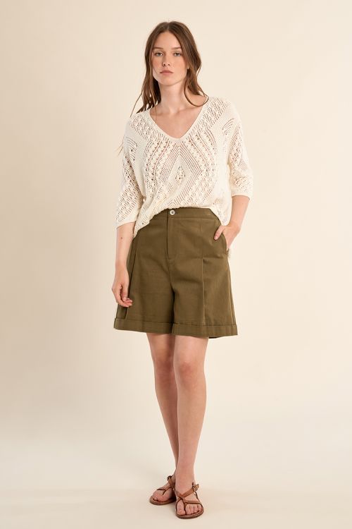 Short-sleeved crochet knit