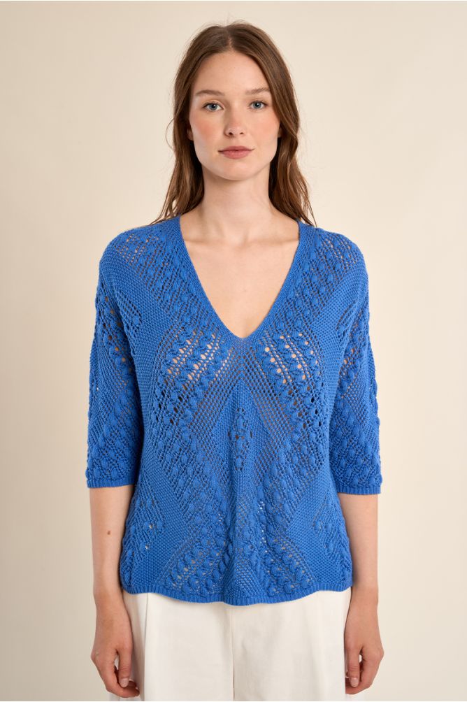 Short-sleeved crochet knit