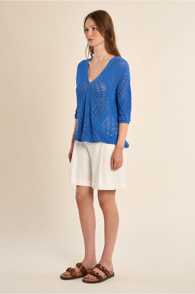 Short-sleeved crochet knit