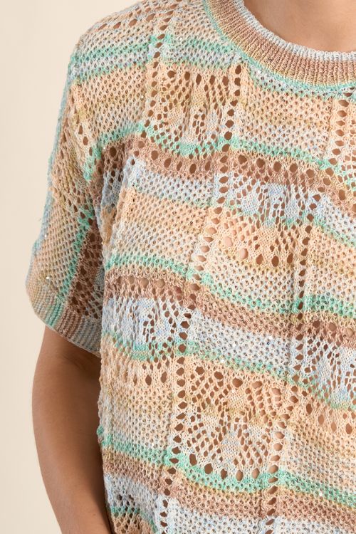 Jersey de mujer de manga corta, estampado rayas.