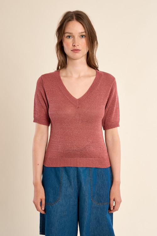 Short-sleeved knitted sweater