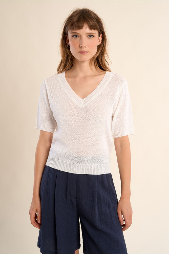 Short-sleeved knitted sweater