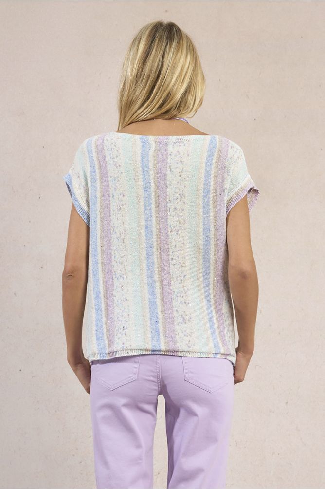 Jersey de mujer de manga corta, estampado rayas.
