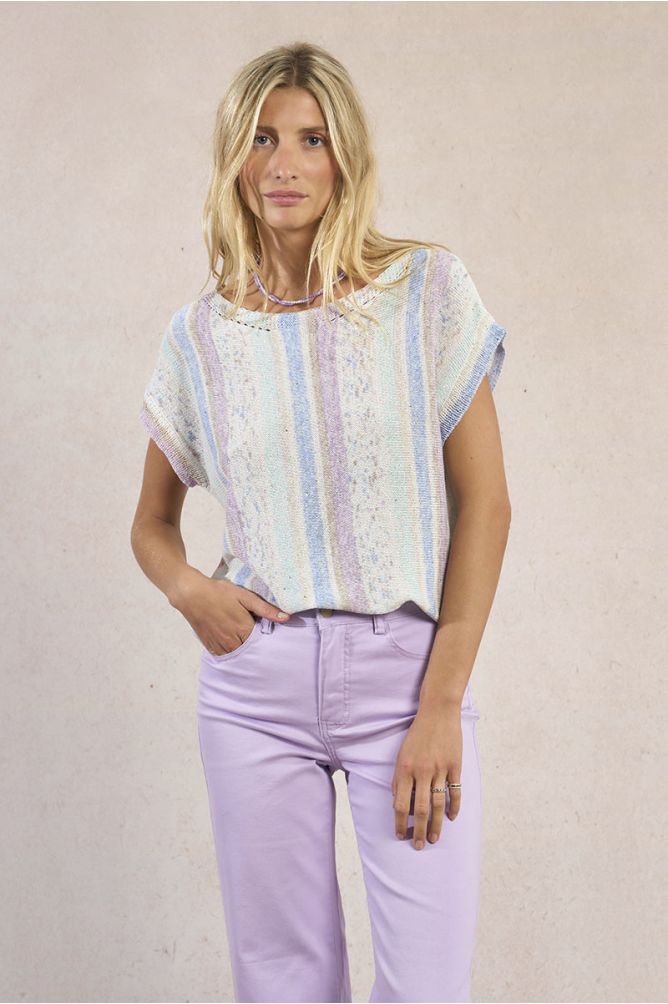 T-shirt en maille, rayé multicolore