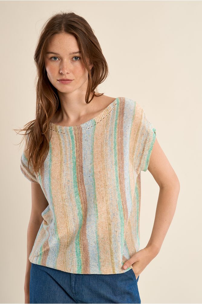 Multicoloured striped knitted T-shirt