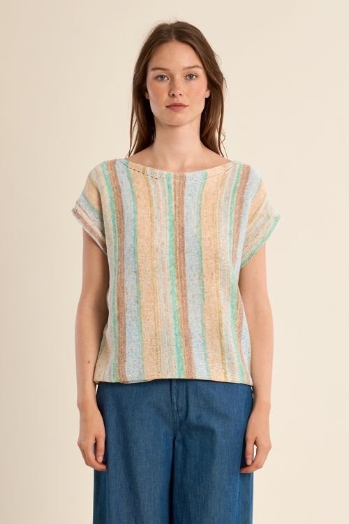 T-shirt en maille, rayé multicolore