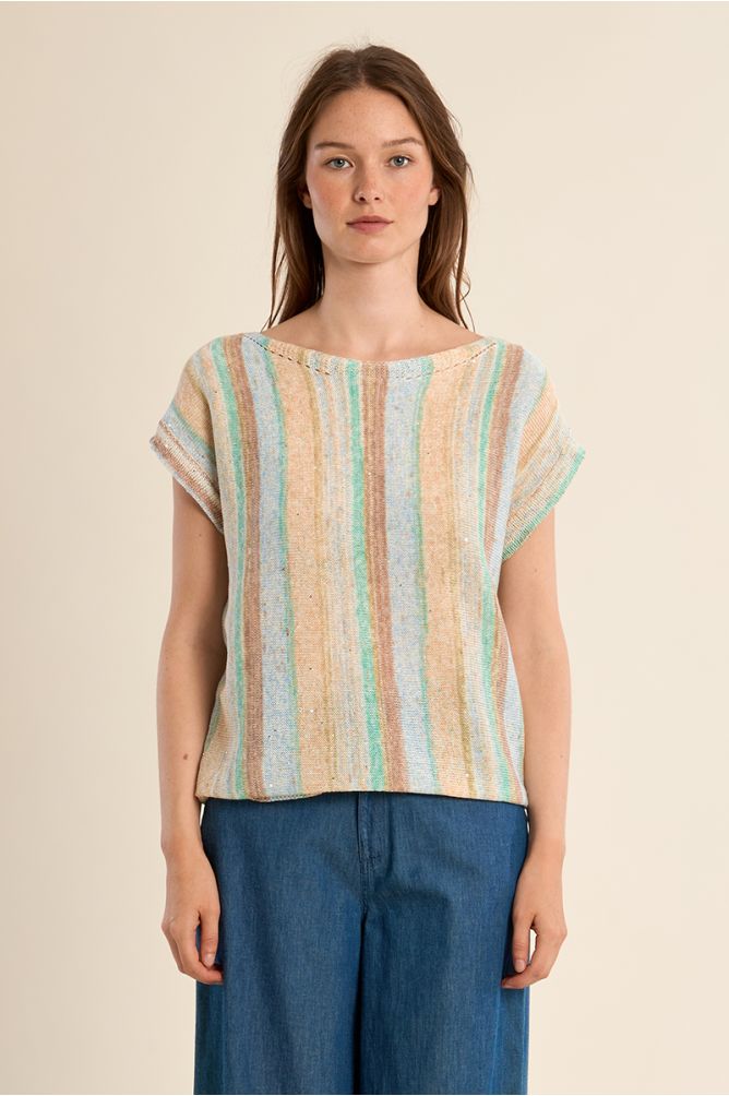 T-shirt en maille, rayé multicolore