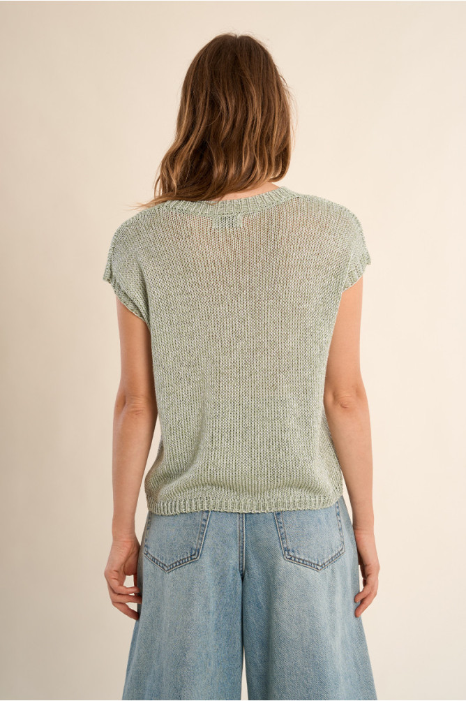 Jersey de mujer de manga corta, en punto mezclado.