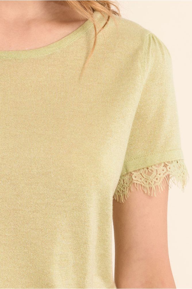Jersey de mujer de manga corta, detalle encaje.