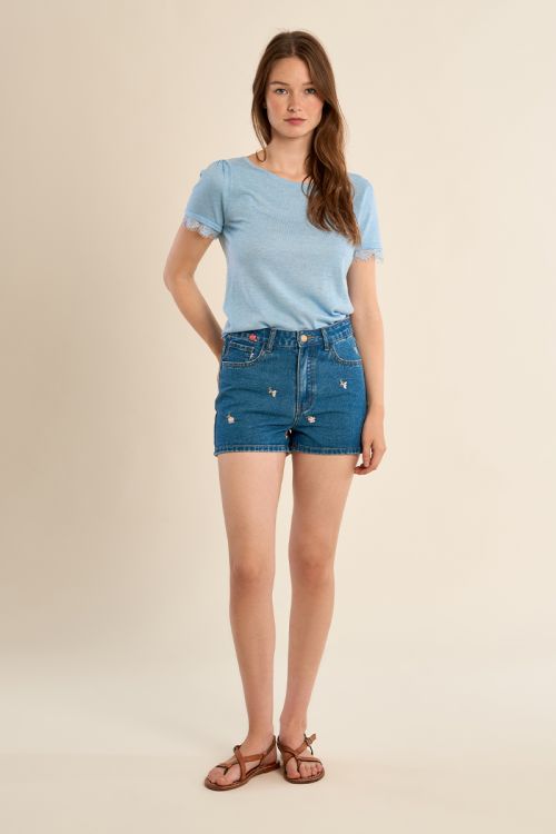 T-shirt en jersey, manches en dentelle