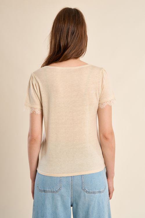 T-shirt en jersey, manches en dentelle