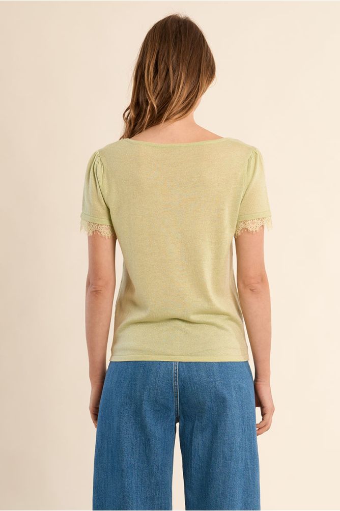 T-shirt en jersey, manches en dentelle