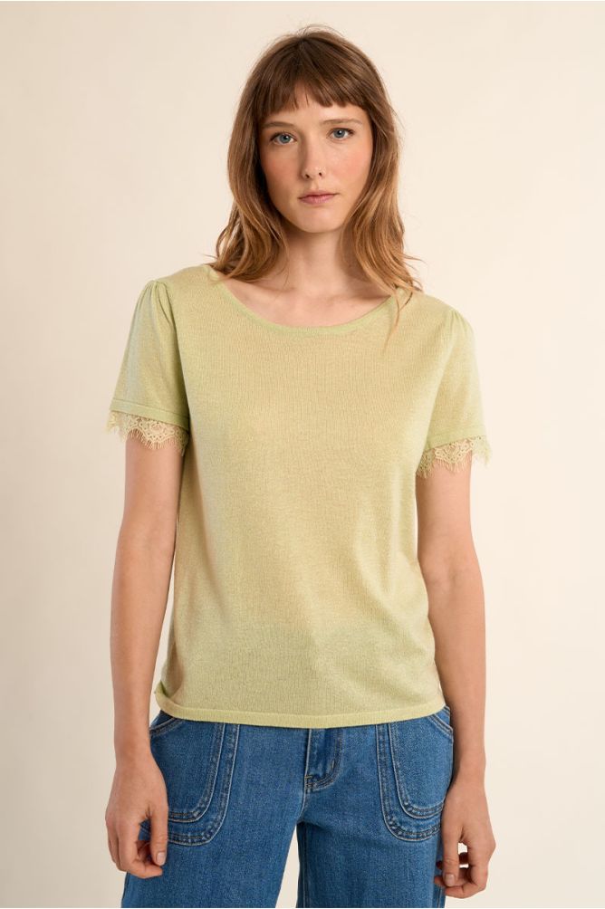 T-shirt en jersey, manches en dentelle