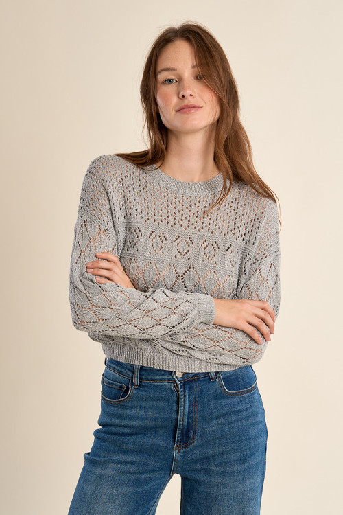 Long-sleeved knitted sweater in semi-sheer