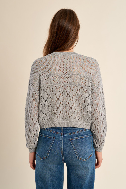 Long-sleeved knitted sweater in semi-sheer