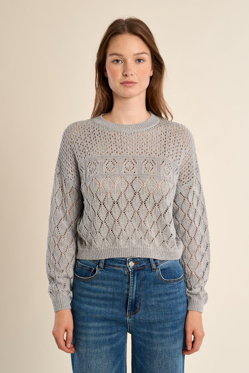 Long-sleeved knitted sweater in semi-sheer