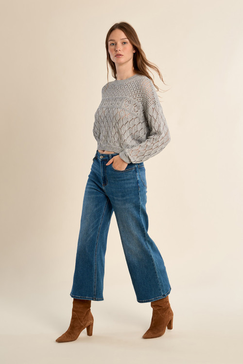 Long-sleeved knitted sweater in semi-sheer