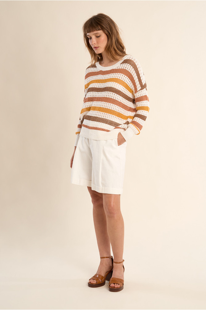 Pull en maille ajourée, rayé