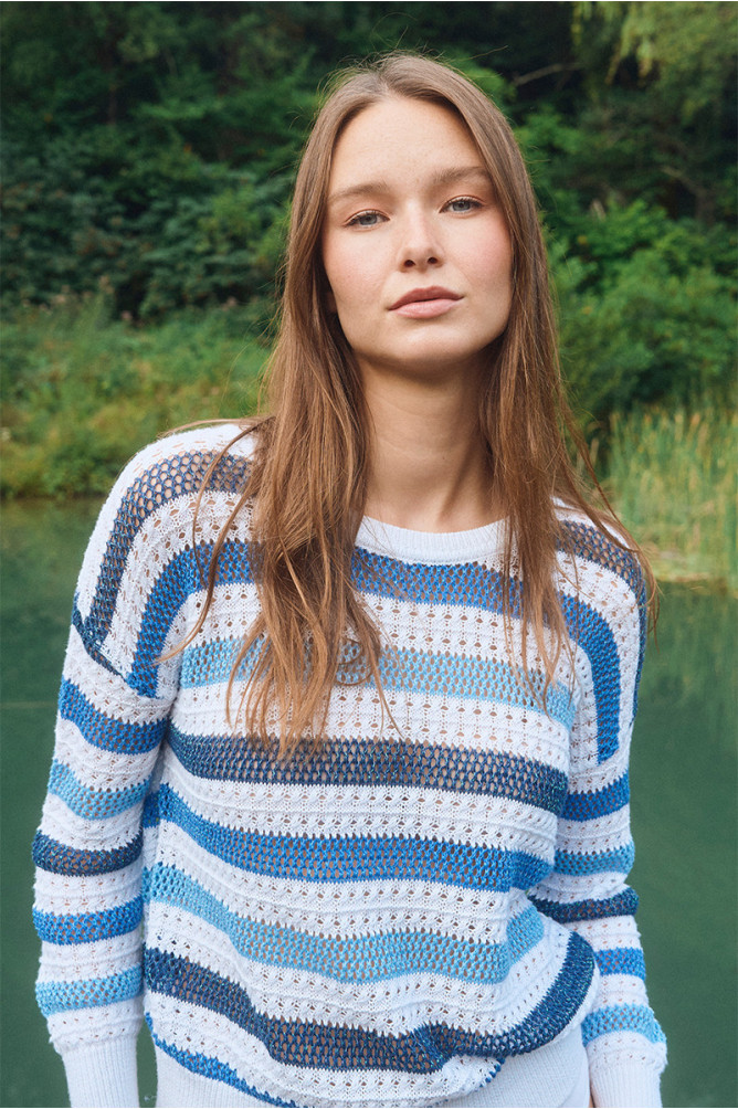 Openwork knit sweater, striped
