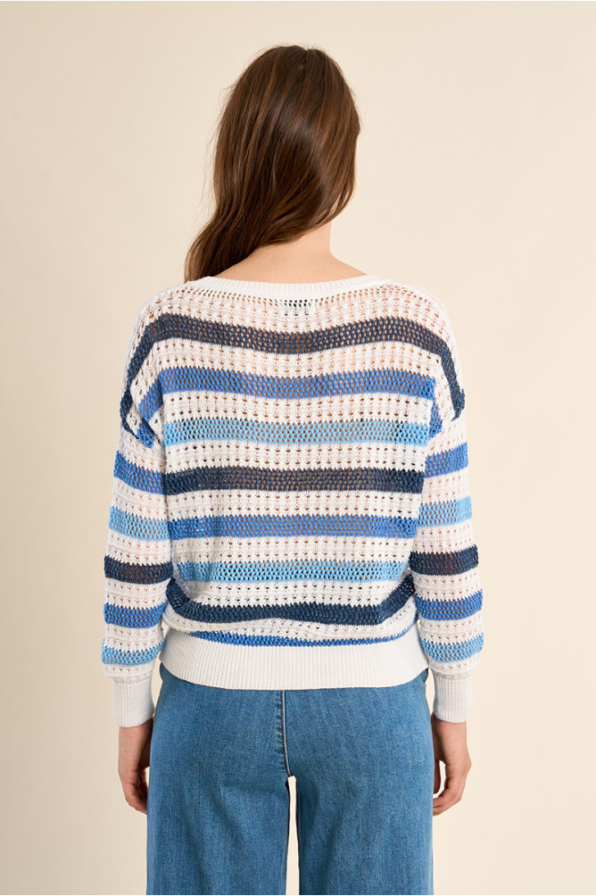 Openwork knit sweater, striped