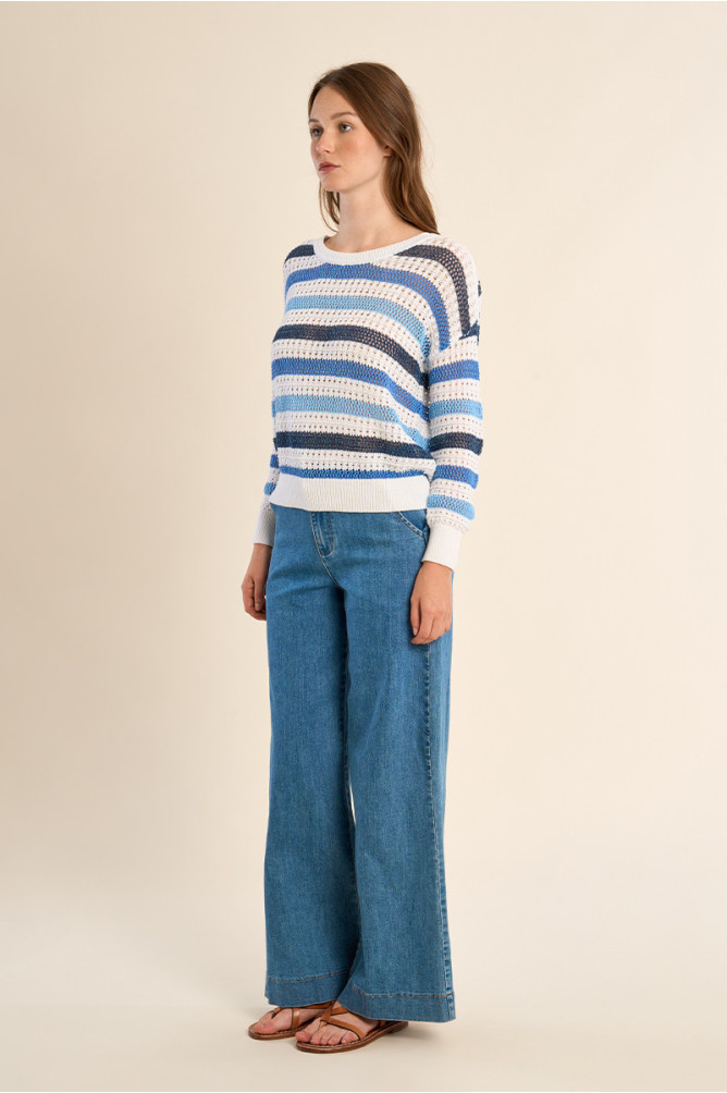 Openwork knit sweater, striped