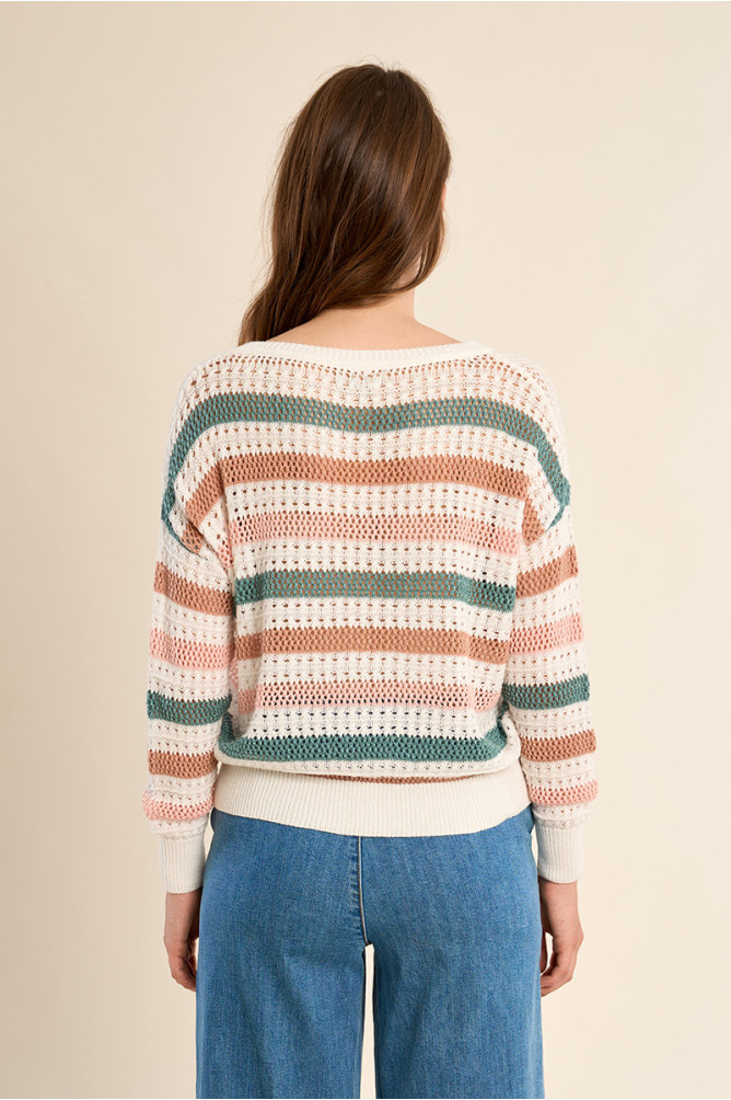 Pull en maille ajourée, rayé