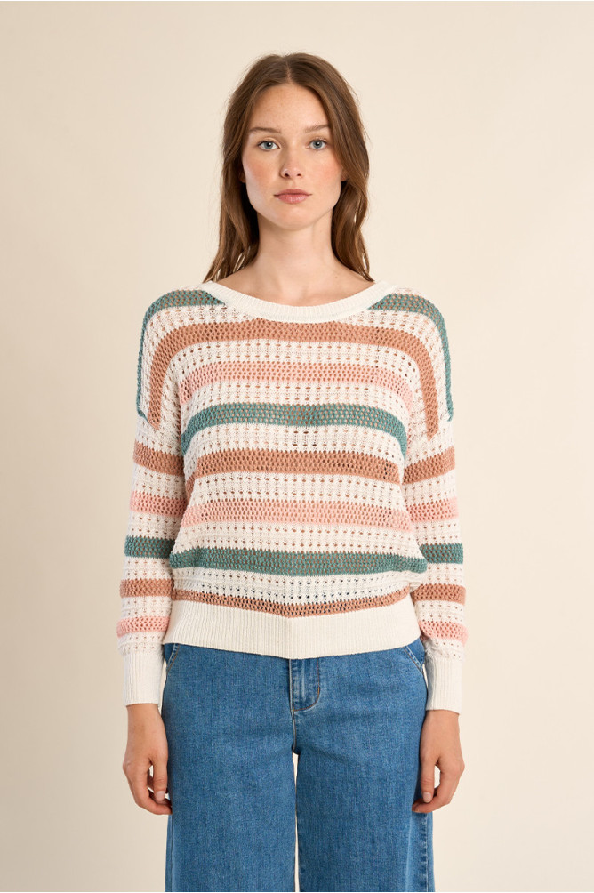 Pull en maille ajourée, rayé