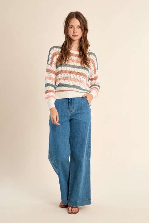 Pull en maille ajourée, rayé
