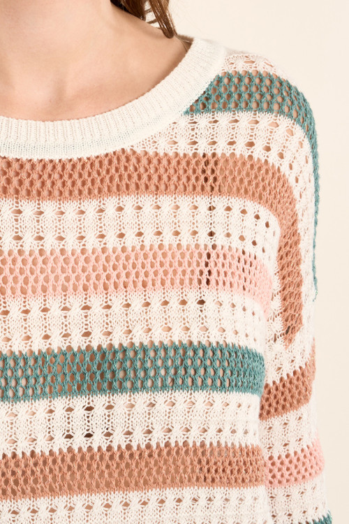 Pull en maille ajourée, rayé