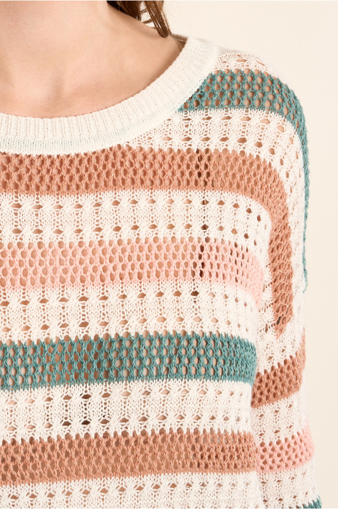 Pull en maille ajourée, rayé