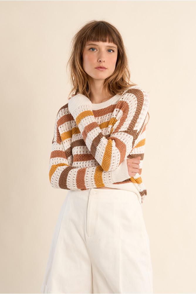 Pull en maille ajourée, rayé