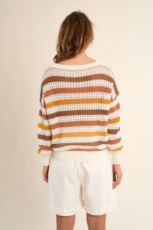 Pull en maille ajourée, rayé