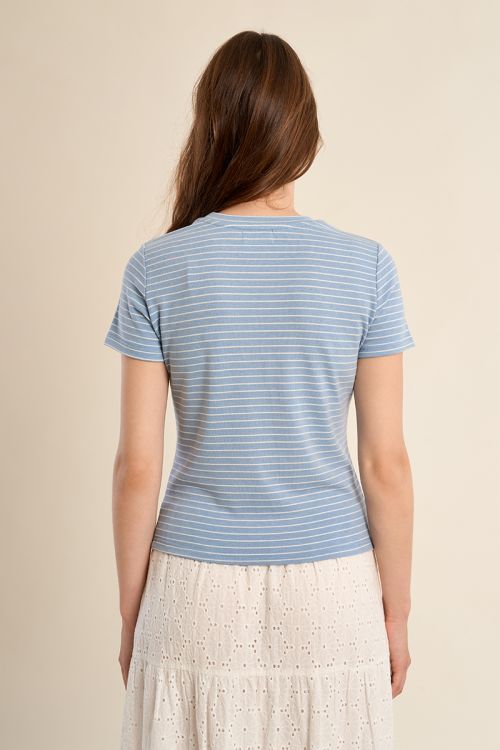 Camiseta de mujer de manga corta, estampado rayas.