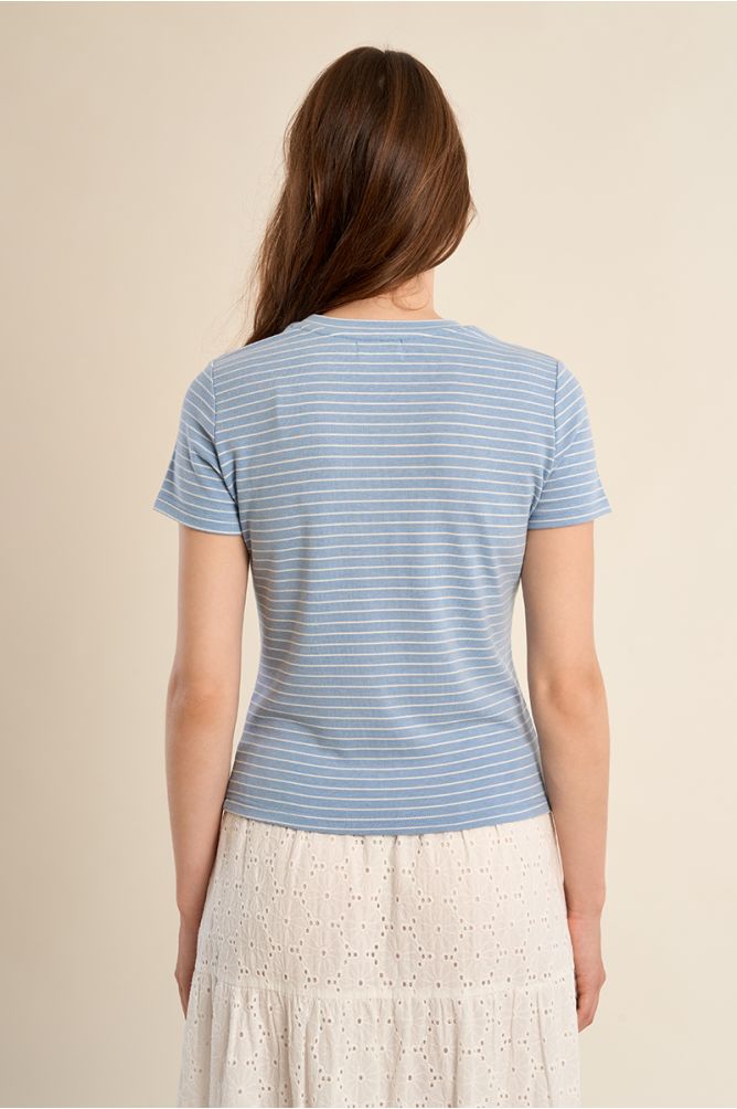 Camiseta de mujer de manga corta, estampado rayas.