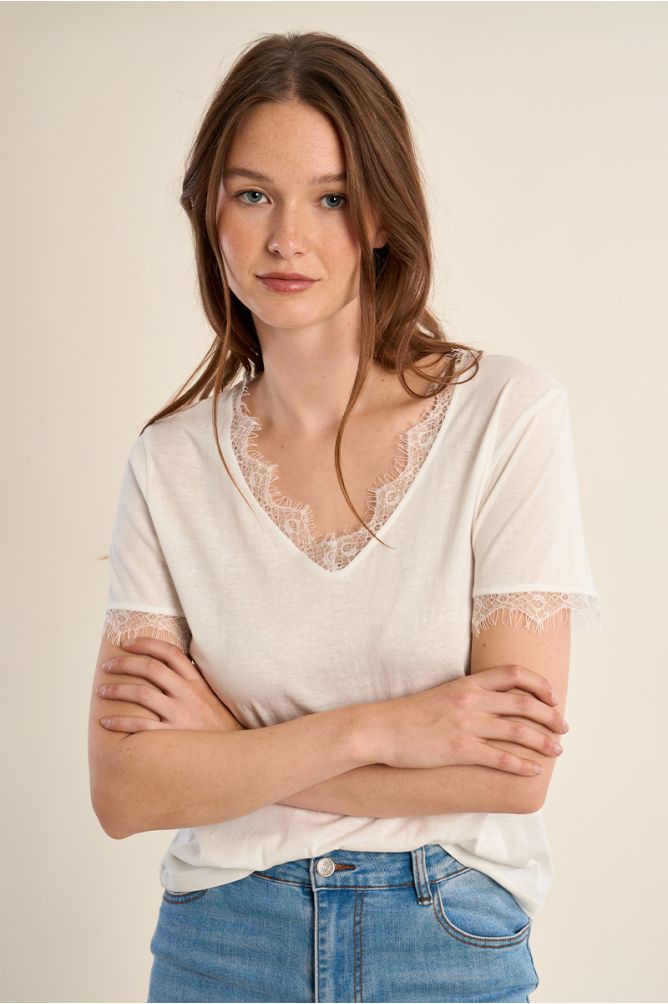 T-shirt basique, détail dentelle