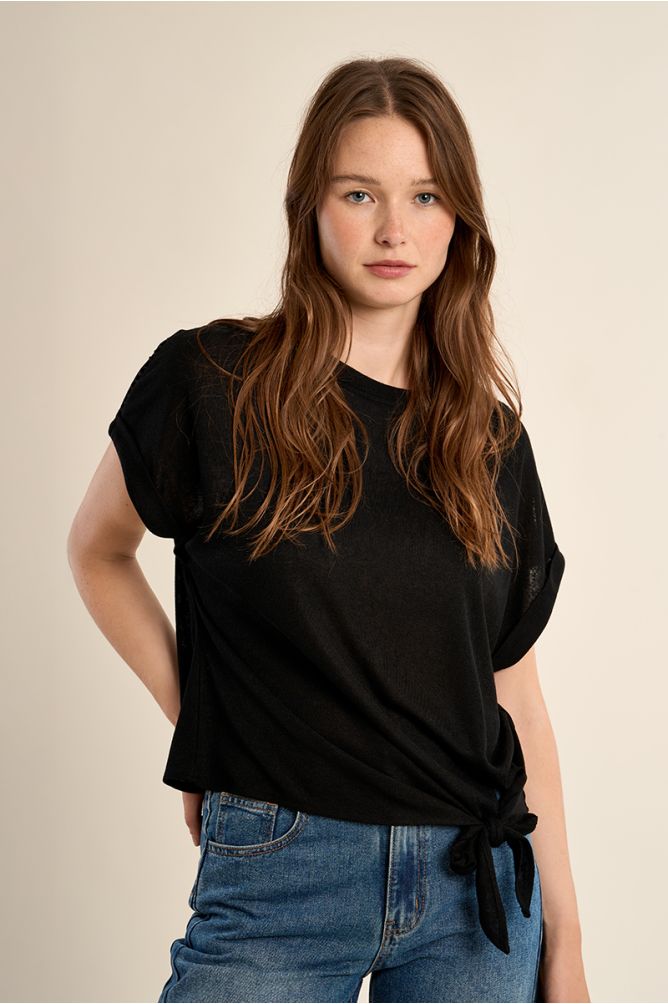 Knotted T-shirt, openwork detail