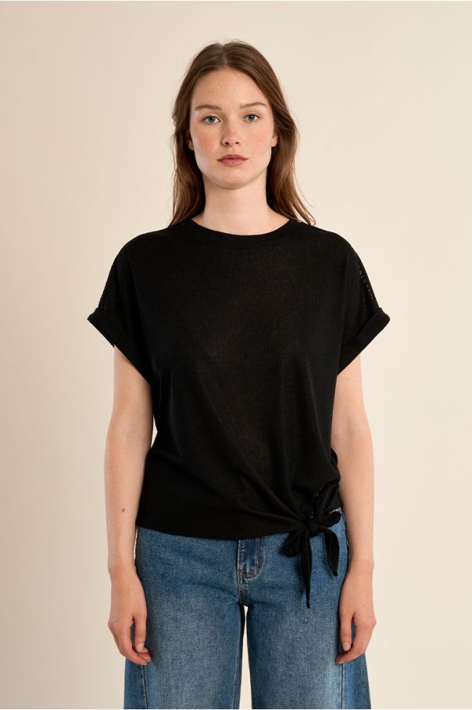 Knotted T-shirt, openwork detail