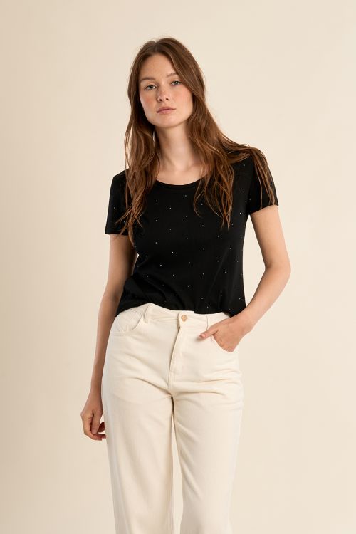T-shirt basique, parsemé de strass