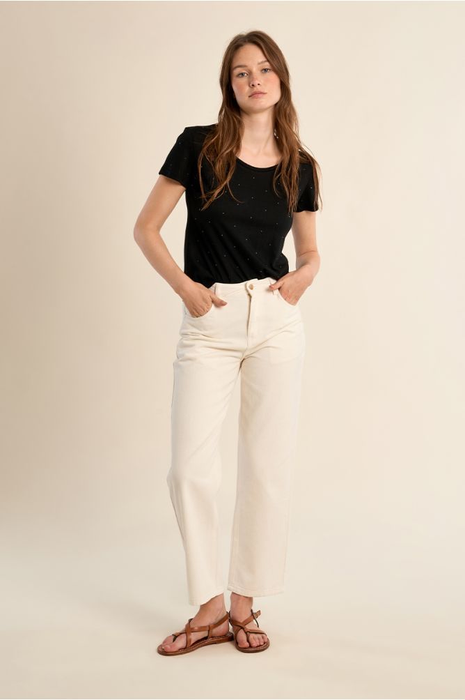 Basic T-shirt, studded with rhinestones
