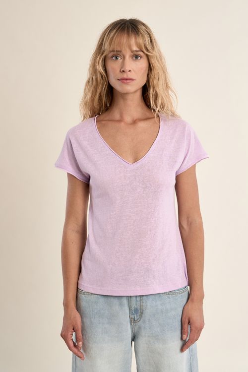 Camiseta de mujer de manga corta, escote V.
