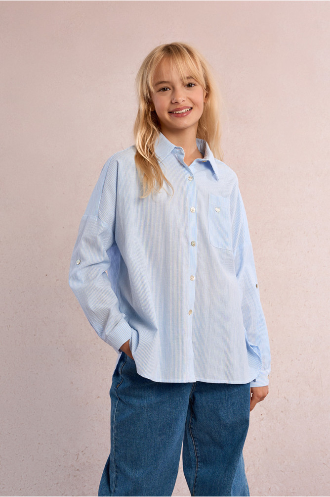 Camisa de niña de manga larga, estampado rayas.