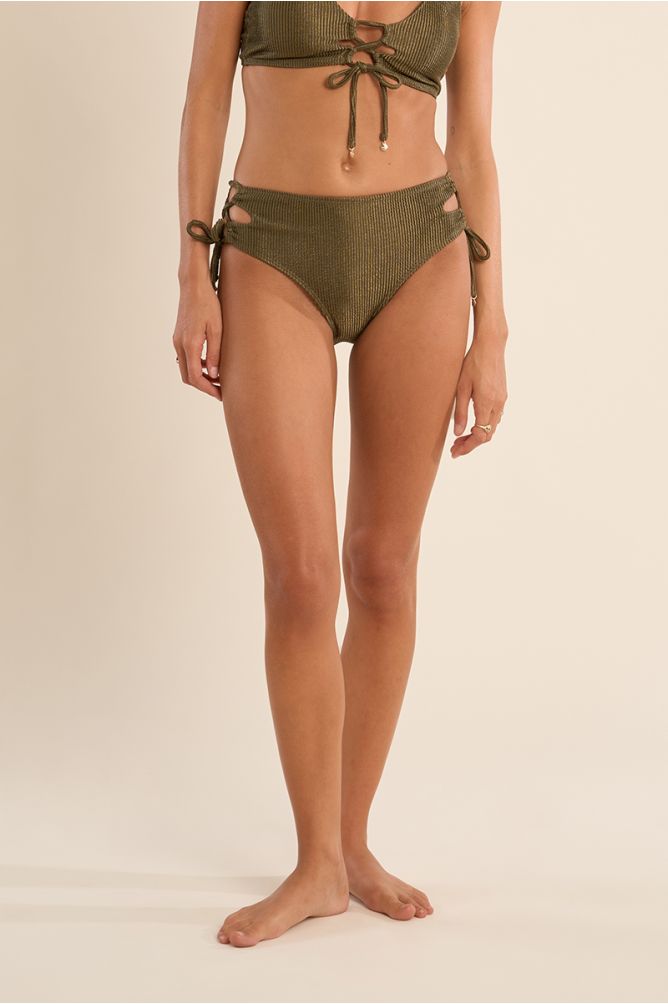 Braguita de bikini de tiro alto, detalle lazadas.