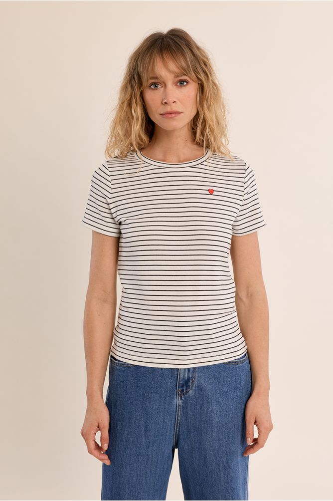 T-shirt rayé, coeur